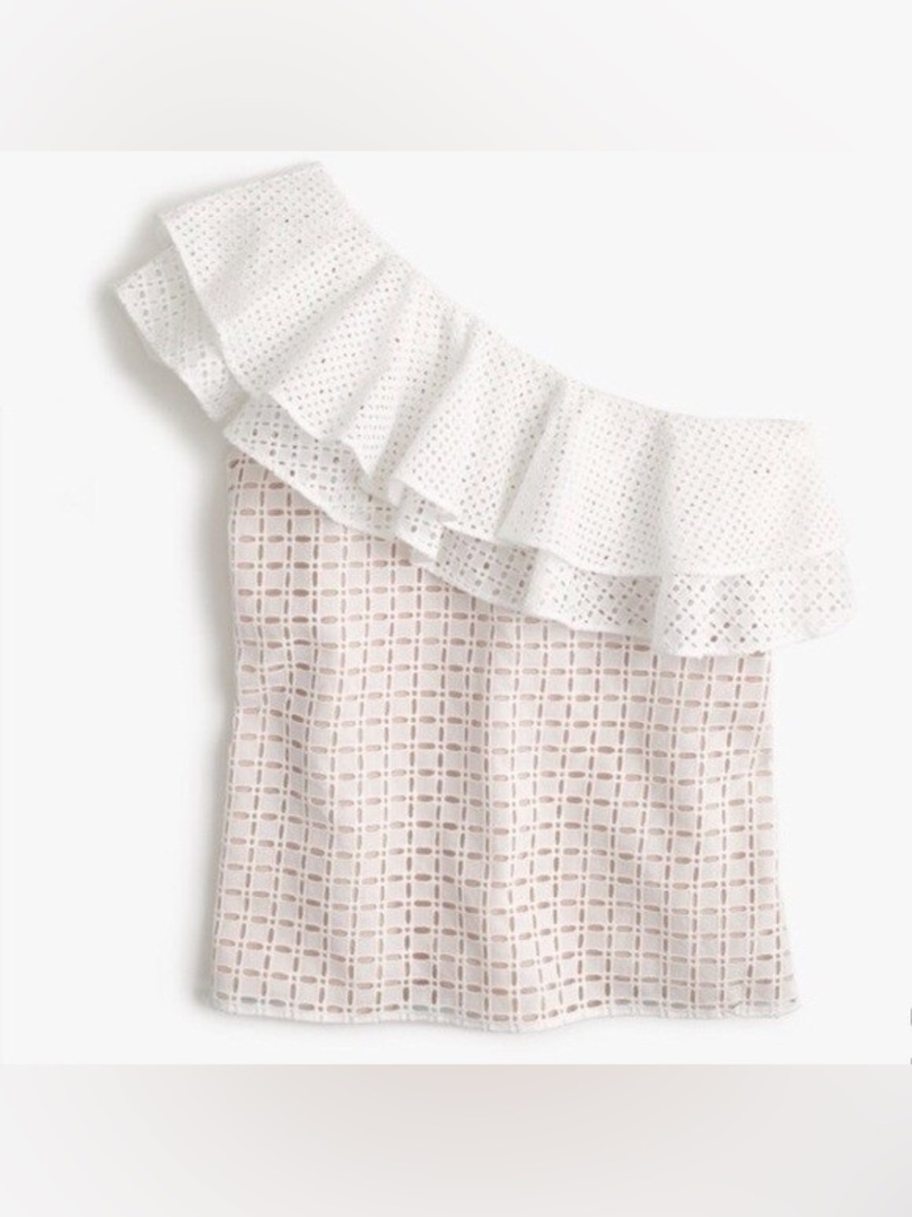 J.Crew White Eyelet One Shoulder Ruffle Blouse